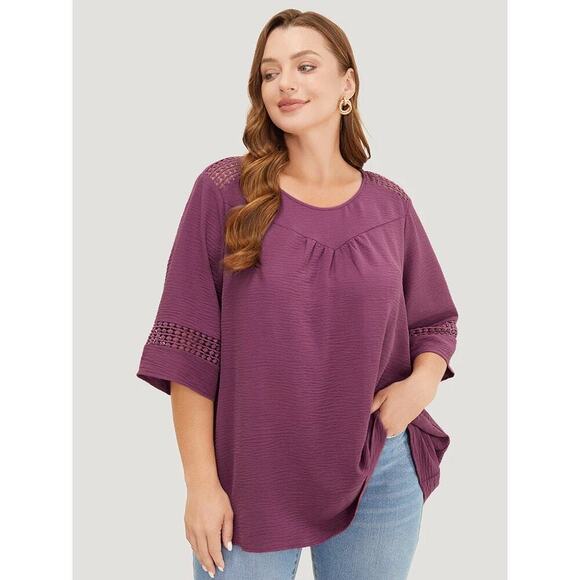 2/$25 Size 18 - 20 • 2x • BloomChic • mauve  Gathered Lace Patchwork Blouse - Picture 1 of 14
